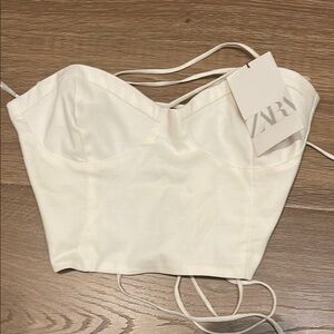 Zara White Satin Bustier Top